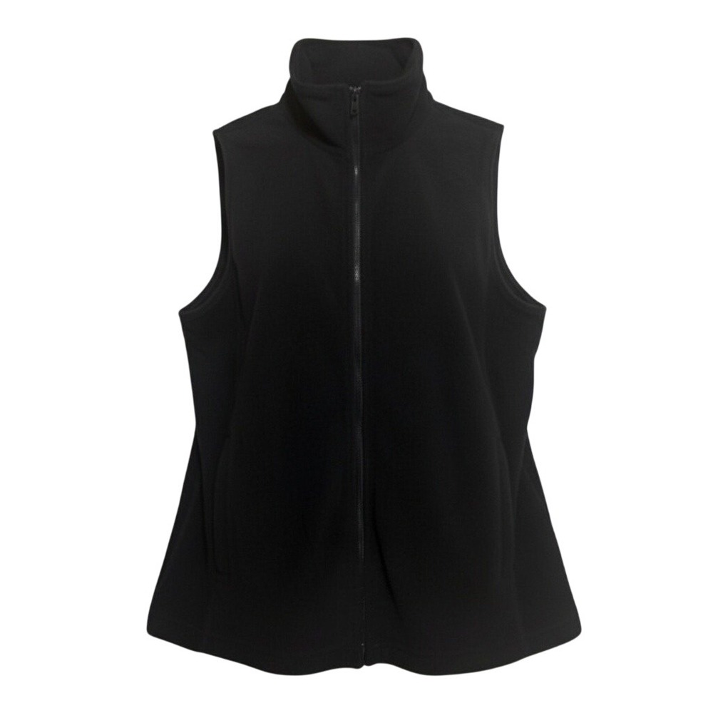 Chaps Fleece Vest Woman 1X Black Full Zip Mock Neck Sleeveless Outerwear New